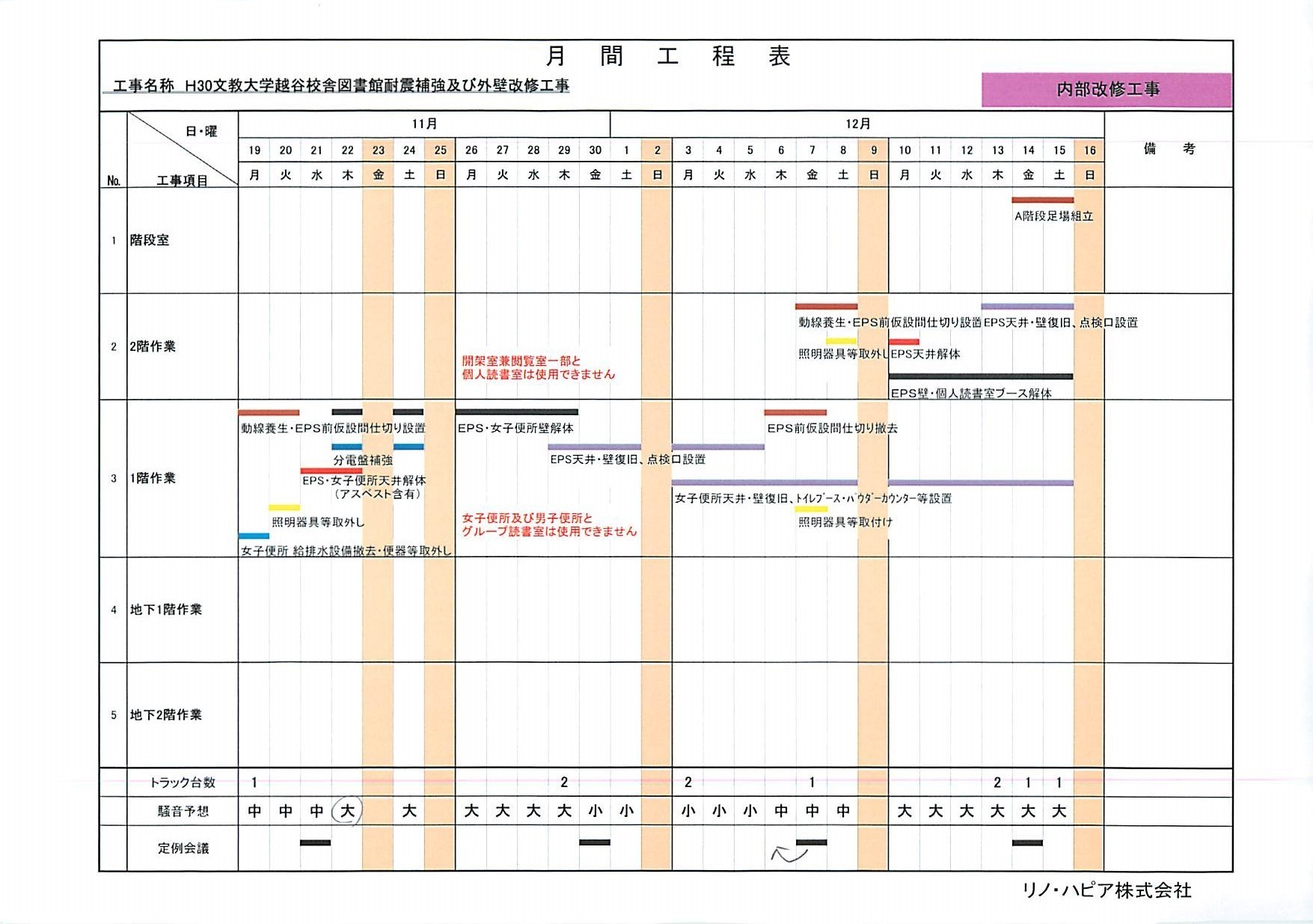 11月26日からの工事予定 外壁足場組立ほか 文教大学越谷図書館改修工事